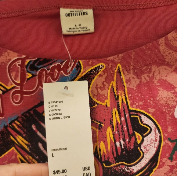 NWT Urban Oufitters Edhardy Inspired Long Sleeve Tee Pink lg - Picture 4 of 4